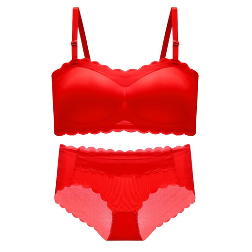 Cat's Valentine's Day Gift Year of the Pig Red Bra Small Breasts Push-Up Year of the Horse Wireless Underwear Women's Set Gift Box Big Red with Same Style Underwear 70A B-Tong Cup
