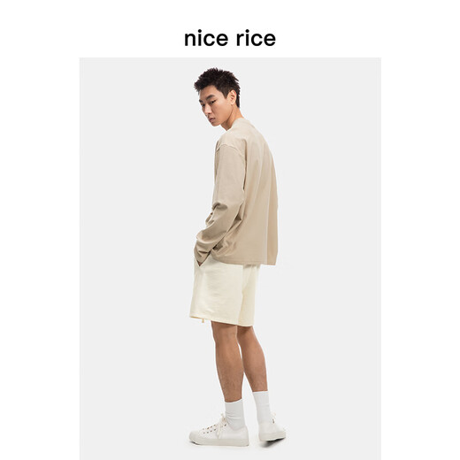 nice rice好饭 结构分割宽松380G全棉短裤[商场同款]NFC12043 脏粉色（380G） XL
