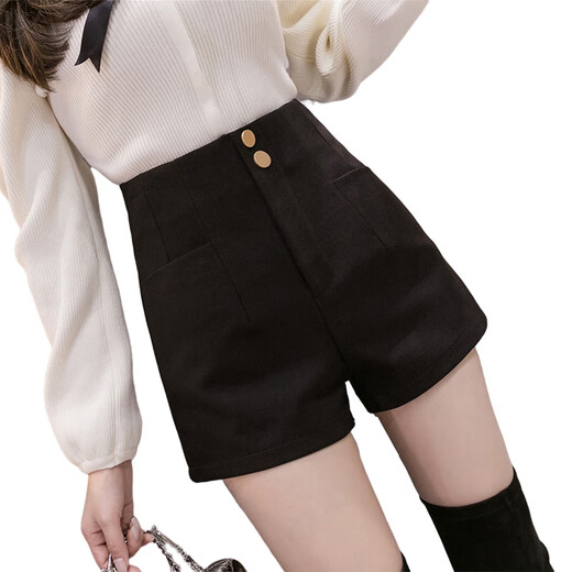 Oubaixi 2025 new winter velvet suit shorts for women, spring, autumn and winter high-waisted black A-line leggings, black XL