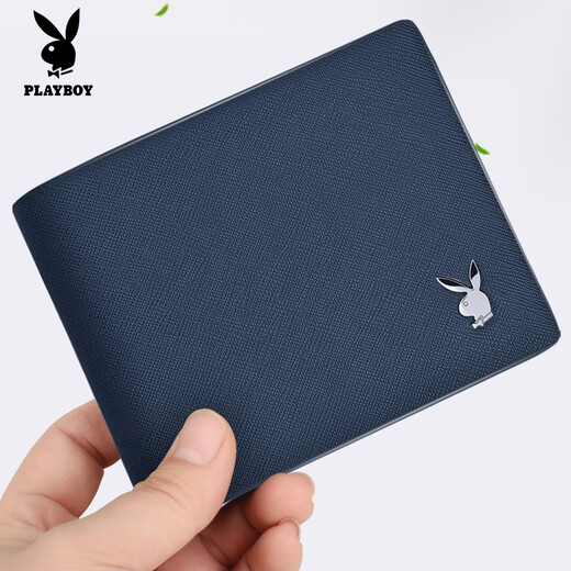 Playboy Wallet Men's Casual Business Wallet Certificat Fashion Using-Resistant Wallet Short Horizontal Multi-Carte Ticket Clip bleu