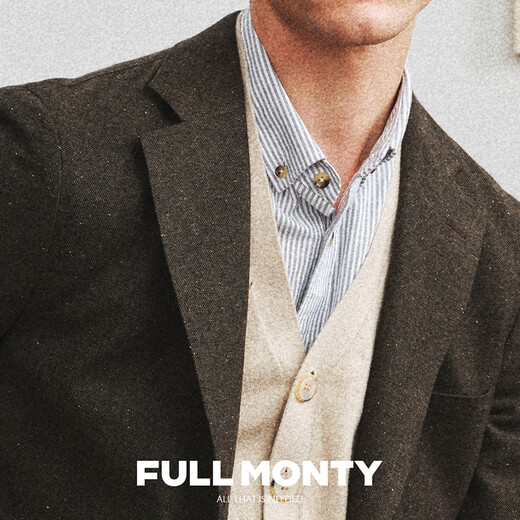 FULL MONTY男士羊毛西服外套法兰绒无结构西装上衣商务休闲单西秋冬 深褐色3452 44