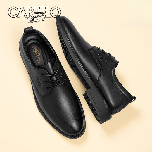 CARTELO leather shoes men's formal business soft sole derby shoes 2024 new style men's genuine leather groom get married black inner height - top layer cowhide - 6623G 40 standard leather shoe size
