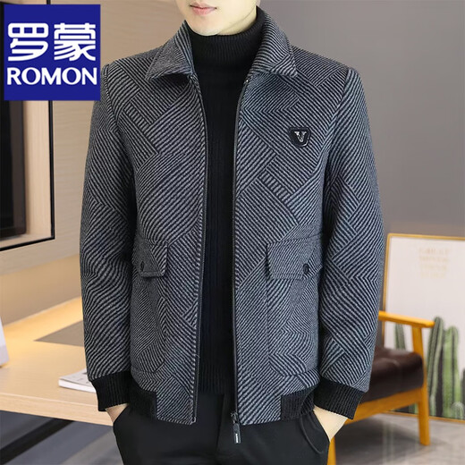 罗蒙（ROMON）羊毛呢子外套男短款秋冬季新款翻领毛呢大衣男士加厚保暖休闲夹克 灰色H856 XL (125-145斤)