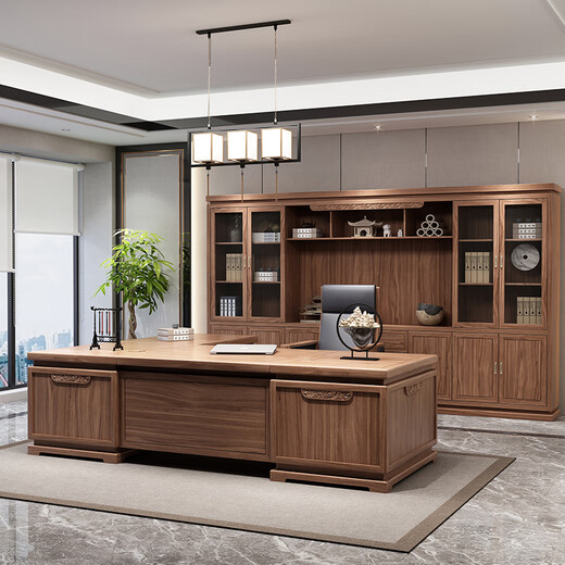 Fenfan new Chinese style solid wood boss desk CEO desk executive desk office desk and chair combination office furniture customization 2.6 meters desk