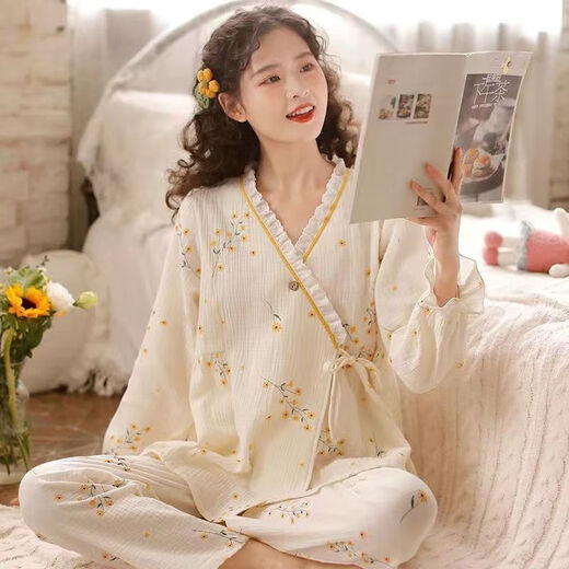 莫贝海日系三层纱布睡衣女春秋时尚甜美公主风长袖家居 a756缺货 XL  120-140斤