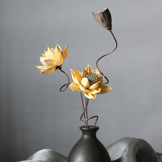 AIMAN dried lotus flower bouquet lotus lotus real flower Zen style air-dried Chinese flower arrangement living room decoration ornaments to attract wealth Set of 10 (with jar)