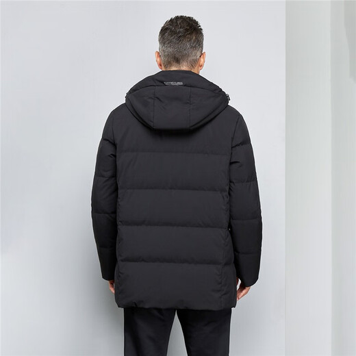 Flying in the Snow Dad Style Autumn and Winter New Fashion Casual Hooded Windproof Mid-Length Old Warm Down Jacket for Men Black 2XL 185