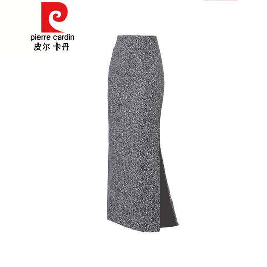 Pierre Cardin high-waisted skirt autumn and winter 2021 woolen hip skirt herringbone slit skirt thickened one-step long skirt knitted 964 gray S