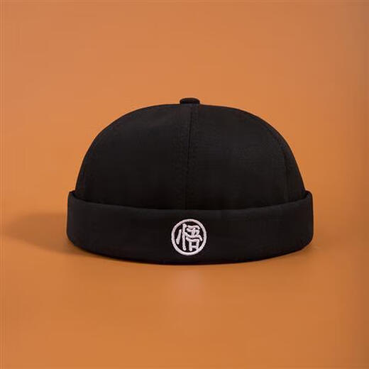 Thousands of charming Chinese style yuppie hip-hop landlord hats for women, Korean version, all-match casual gangster hats, retro brimless melon skin hats for men, black, adjustable