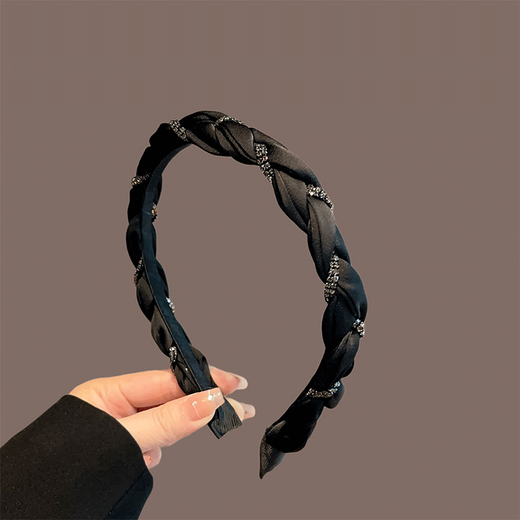 Xiaoqinggua Korean light luxury rhinestone wrapped fabric headband women's high skull headband high-end 2025 Gray style headband F2728 rhinestone wrapped headband