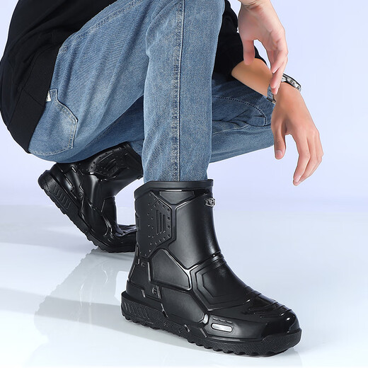 Chuitianpeng outdoor Jundeng short tube rain boots men's thick sole anti-slip wear-resistant rain boots rubber shoes overshoes kitchen construction site labor protection Jundeng 844 short tube black and red (without cotton) 36
