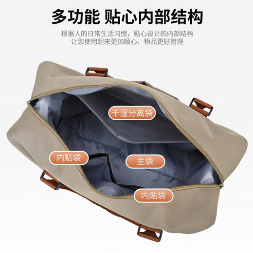 威纳登旅行包女短途行李包折叠收纳袋旅游出差手提包学生大容量健身包 卡其色小号