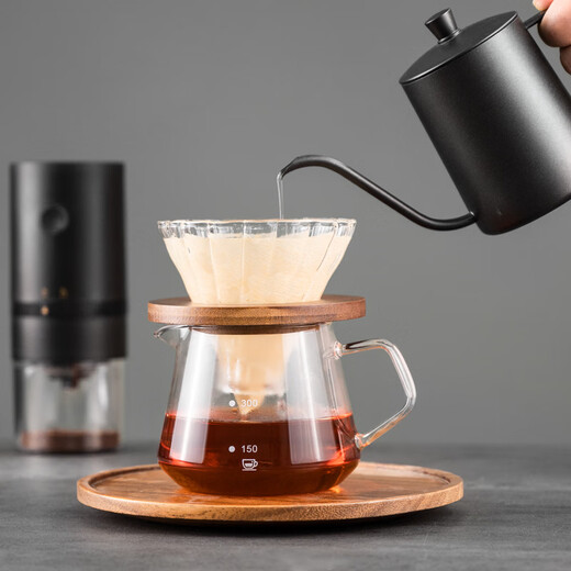 Ye weika Einfache handmachende Kaffeekanne Set Filter Tasse Teilen Töpfer Tropf Filterbohnenschlepper Brauen Utensil Große Filterbecher + Bambushalter