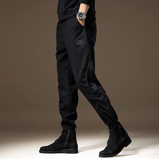 JEANSWEST work pants men's 2025 spring and autumn new loose cotton casual pants for boys sports Harren trendy long pants summer 2506 black regular 2XL suitable for 170-190Jin [Jin equals 0.5 kg]