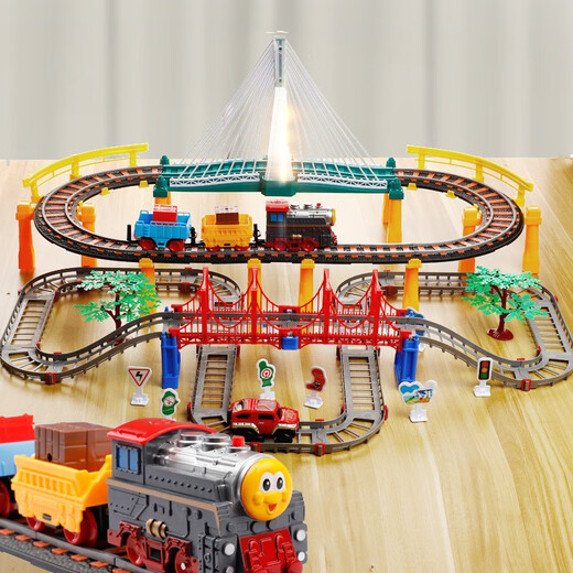 Fenming Children's's Toys Electric Train Train Car Toys Car Toys High-Speed ​​Railway Toys Set With Music Boy Gift Model [Music Train + Car + Sound and Light Bridge]