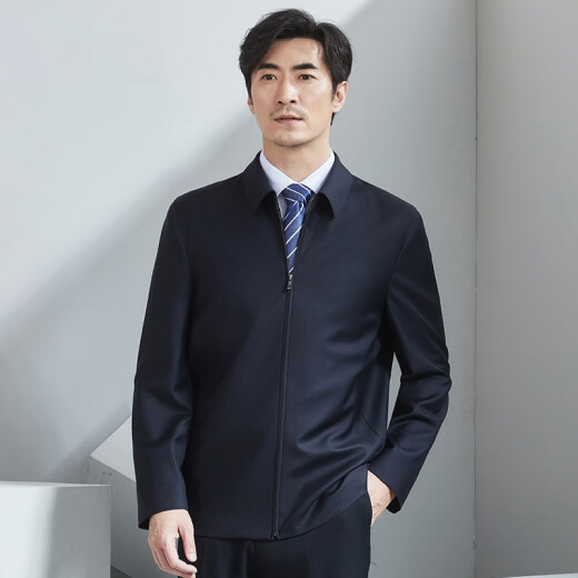 Hongdu Imported Pure Wool Fabric Men's Jacket Business Formal Wear for Meetings Executive Office High Luxury Jacket Men's Jacket Navy Blue JT6217-1 175/92L
