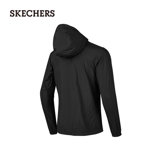 Skechers Men's Windbreaker Hooded Zipper Short Quick-Drying Sun Protection Jacket Versatile Top P224M032 Carbon Black/0018 L