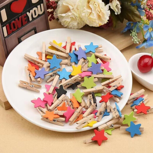 Spring koi and autumn carp color photo clip kindergarten love wooden note hemp rope clip classroom photo wall decoration clip set 50 color stars 10 traceless nails 10 meters hemp rope