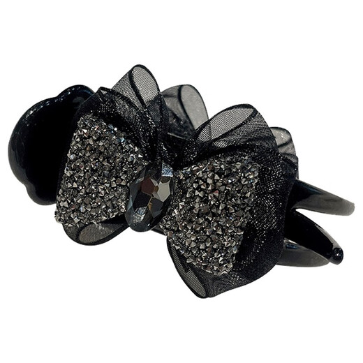 Zhuo Keke Rhinestone Bow Ball Head Clip High-end Ponytail Hair Clip for Girls Back of Head 2025 New Top Clip Hair Accessories Black Rhinestone Bow Ball Head Clip