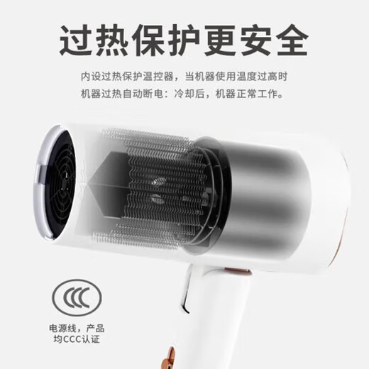 Yongri 6629 negative ion hair care internet celebrity model 1800W home high wind power hair dryer travel portable folding hair dryer hot and cold air quick-drying hair dryer elegant white