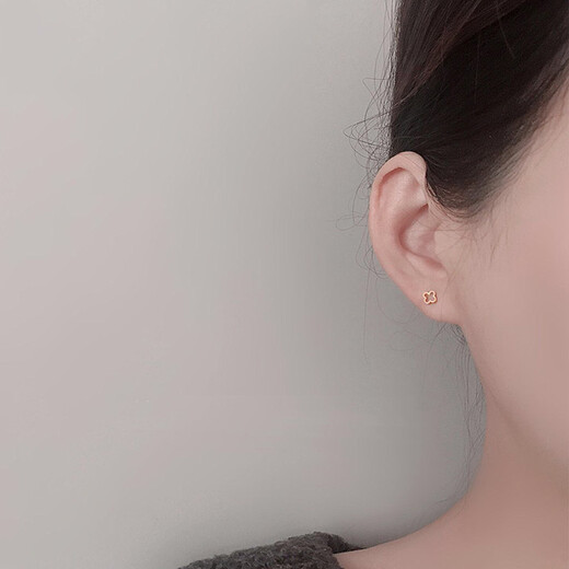 Hazel Orange S925 Silver Shape Earrings Women's Simple Geometric Earrings Mini Fashionable Ear Piercing Exquisite Couple Earrings S925 Silver Geometric Four-leaf Clover Earrings E79-1 Gold