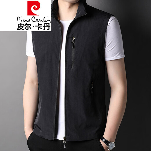 皮尔卡丹（pierre cardin）高档品牌春夏薄款立领钓鱼马甲男工装背心户外休闲男装坎肩外套 YY686黑色 175