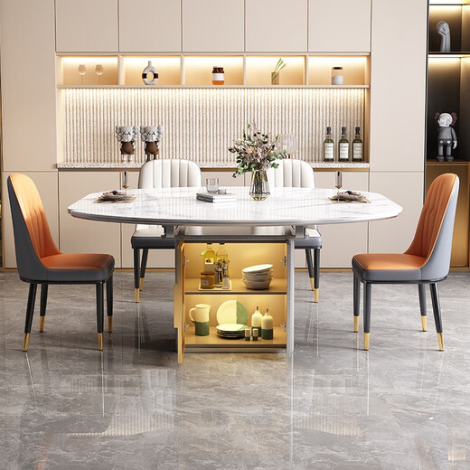 Table à manger de nid de matin Luxury Luxury Simple Rock Slal Table à manger et chaise combinaison Table à manger rétractable Small and Medium Apartment Rangement Meubles à manger 9 mm Bright - # 699 STYLE DE CHAISE 1,4m une table et quatre chaises
