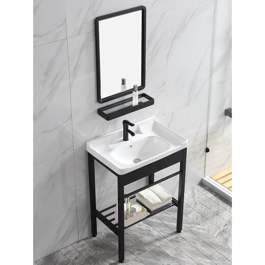 Basin de lavage à la terre au sol petit appartement pour le sol en céramique lavabo de lavage de salle de bain bassin de bains de salle de bain Balcone extérieur bassin de colonne sans robinet Style de mise au plancher 4837 (bassin + rack)