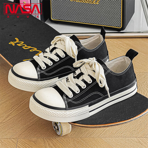NASA XVVX Offizieller Joint Dick-Soled-Leinwandschuhe für Männer und Frauen, die lässige, vielseitige, atmungsaktive Schnürschuhe für Männer schwarzen 42 Sport.