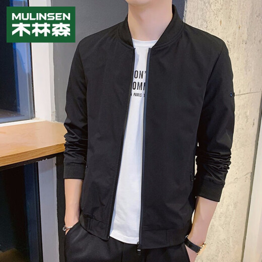 MULINSEN Jacket Men's Korean Style Trendy Baseball Collar Top Men's Short Casual Jacket Men's 13F154100125 Black XL (175/78A)