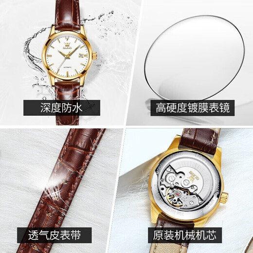OLEVS Swiss certified brand couple watch fully automatic mechanical watch men and women watch luminous waterproof trendy couple watches upgraded enhanced version-3601+6629 brown leather white