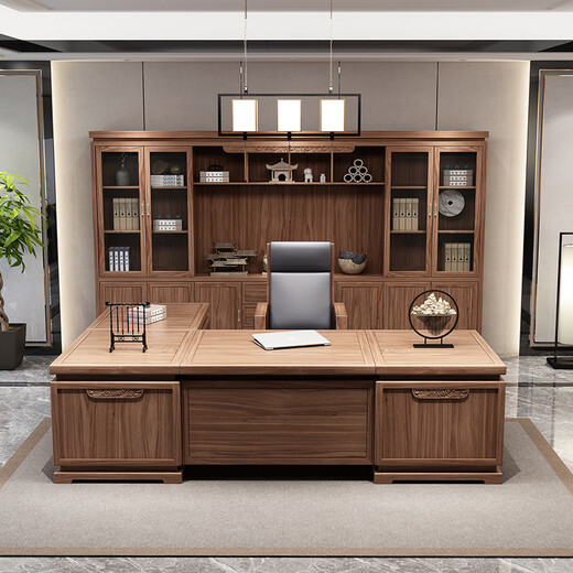 Fenfan new Chinese style solid wood boss desk CEO desk executive desk office desk and chair combination office furniture customization 2.6 meters desk