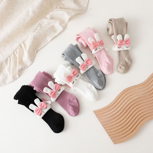 Feathery Duck Girls' Bottoming Socks Spring and Autumn Children's Pantyhose Baby Cartoon Rabbit Body Socks Toddler Big PP Socks Pink 0-1 Years Old S Code