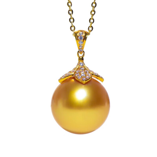 Qiongruige back-set princess model 18K rose gold round South Sea gold beads and seawater pearl pendant necklace original color 10-11mm light gold with slight flaws + 18K gold base