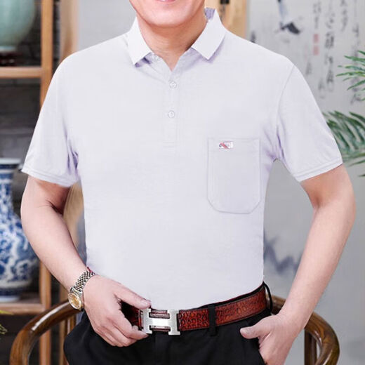贝吉棋新疆棉夏季短袖t恤棉的男士宽松中老年人翻领带口袋爸爸装大红色 反(领)701宝蓝色 52# 【135-150斤】