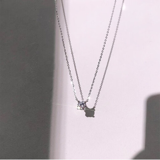 MZMZPT950 Platinum Necklace for Women with Sparkling Diamond Temperament Clavicle Chain ins Fairy Style Birthday Anniversary Gift for Girlfriend Light Luxury Style 5mm Sparkling Diamond Necklace - Super Generous