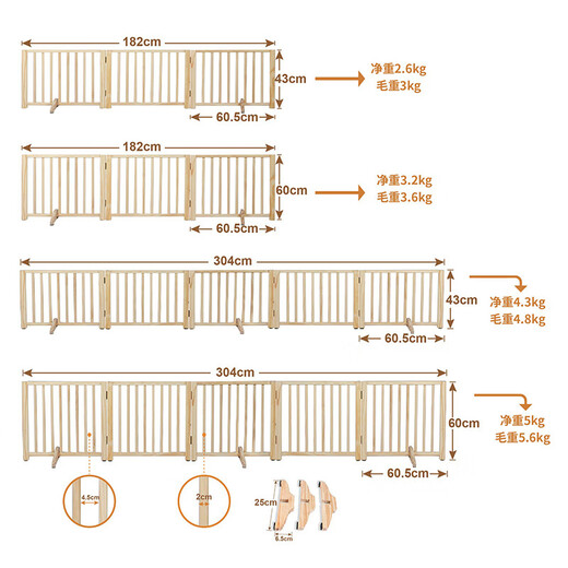 Congteng Pet Fence Dog Fence Indoor Isolation Door Anti-Jailbreak Small Dog Movable Outdoor Foldable Combination - Fixed Tri-fold Fence 1.8m long x 60cm high including 2 pieces