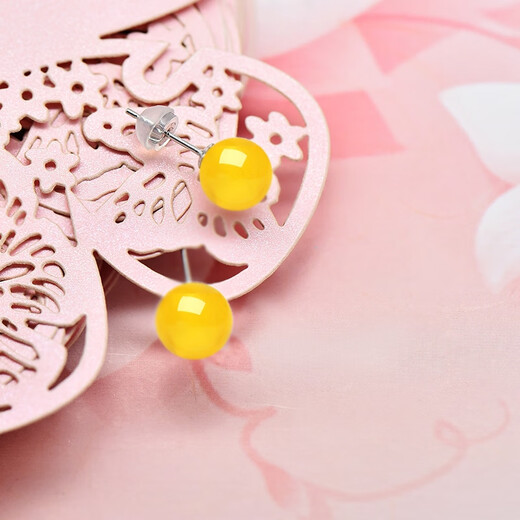 Drops of water turn into pearls. Nanzhu family beeswax earrings, amber round beads, 925 silver earrings for girlfriend and mother, 7.0-8.0mm beeswax