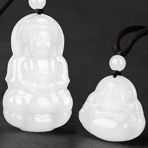 7000 Years Old Hetian Jade Pendant Mutton Fat White Guanyin Jade Pendant with Identification Certificate Jade Buddha (Medium Size)