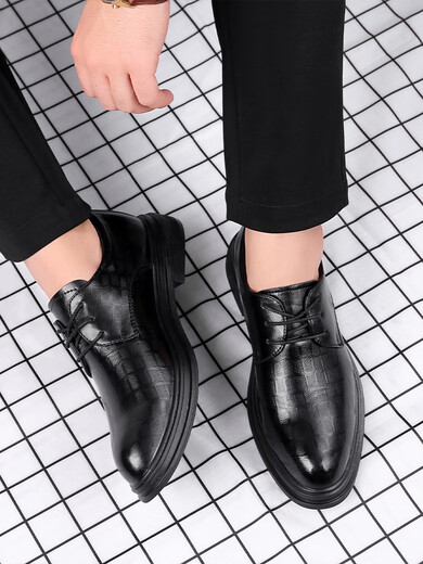 Woodpecker leather shoes men's Korean style business autumn and winter casual breathable British odor-proof inner height-enhancing formal wear wedding groom shoes black 9928 38 - Top ten brands of brand flagship genuine off-code special price shoes