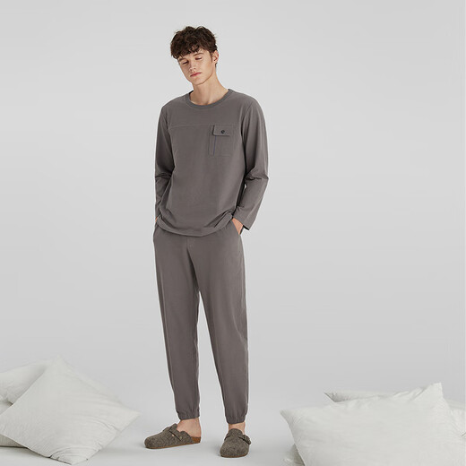 Chundu soft new couple pajamas autumn women's long-sleeved thickened brushed velvet men's home wear autumn and winter suit dolphin gray (men's style) 2XL