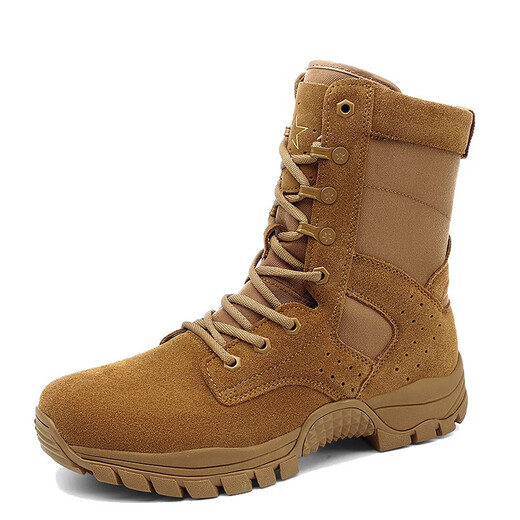 Yibiao new brown combat boots ultra -side zipper training leather waterproof battle boots desert high -top outdoor hiking shoes men's brown combat boots (one year of warranty) 42