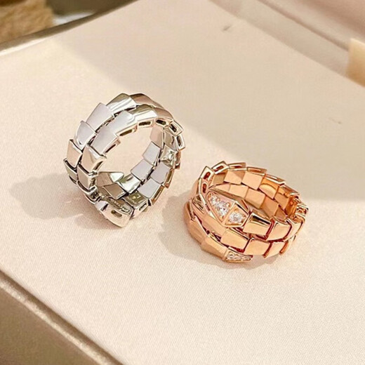 QUAMER Narrow Version Three Circles Head and Tail Diamond Snake Ring Women's Rose Simple Diamond Snake Bone Large Head Smooth Three Circles Snake White Gold S Size (US Code 56) Standard