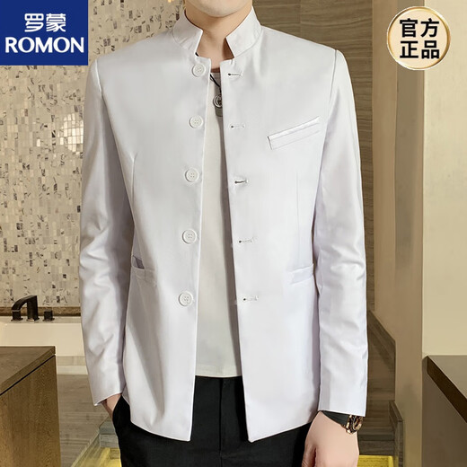 
ROMON Zhongshan suit men's spring and autumn jacket young slim casual thin small suit Chinese stand collar clothes Navy blue XL