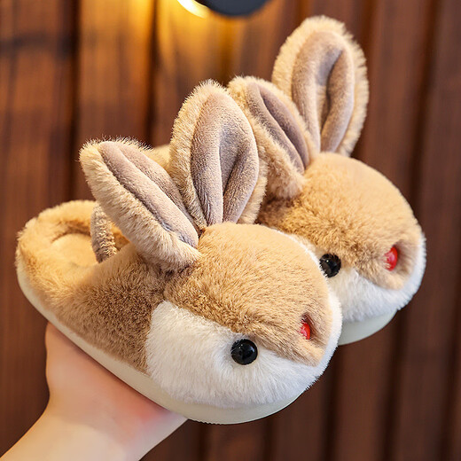 Miao Fei Children's Cotton Slippers Girls Winter Cartoon Cute Rabbit Home Slippers Warm Anti-Slip Baby Cotton Slippers Boys Pink (It is recommended to take one size larger) 16.5 cm 26-27 size