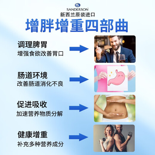 新西兰进口sanderso桑德森增重素 瘦人增肥增胖增重长胖儿童成人改善瘦弱体质加快营养吸收快速长肉 2瓶周期装*促进肠胃营养吸收增重长胖【多数人选择】