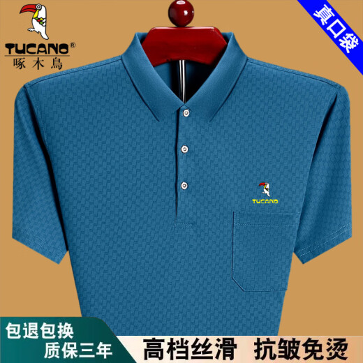 啄木鸟（TUCANO）夏季短袖t恤男士宽松薄款POLO 衫中老年爸爸装纯棉有口袋半袖体恤 绿色6636 175/XL建议140-160斤