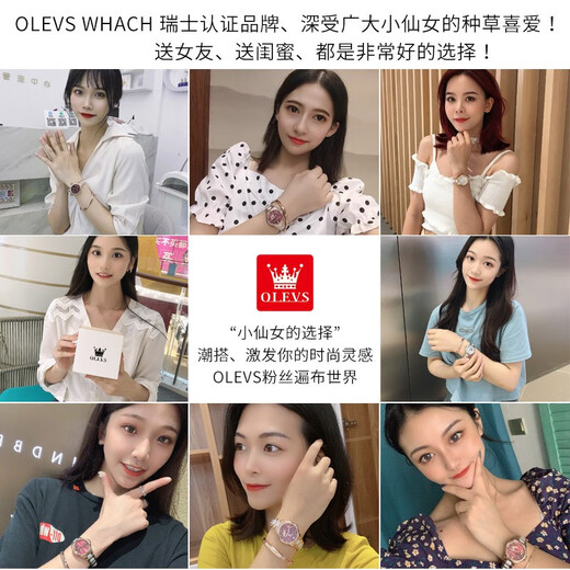 OLEVS Swiss certified brand watch women's mechanical watch fully automatic simple temperament women's watch luminous waterproof women's watch OLEVS-6636-red leather rose shell white surface