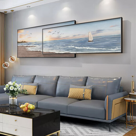 
Luzhique is smooth sailing and living room decoration paintings modern simple sofa background wall hanging paintings atmospheric sea view superimposed murals Haijing Xintian A 50*12040*120 champagne gold paintings plus glass