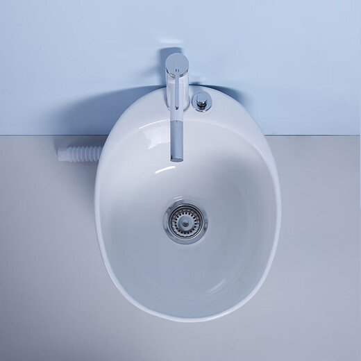 Lujies ceramic footbath, footbath with drain, bathroom porcelain footbath, footbath bucket, household egg-shaped model + white square faucet with full accessories